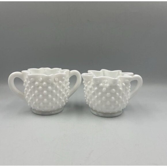 Fenton Other - Vintage Old Fenton Milk Glass Hobnail Star Top Sugar and Creamer Set